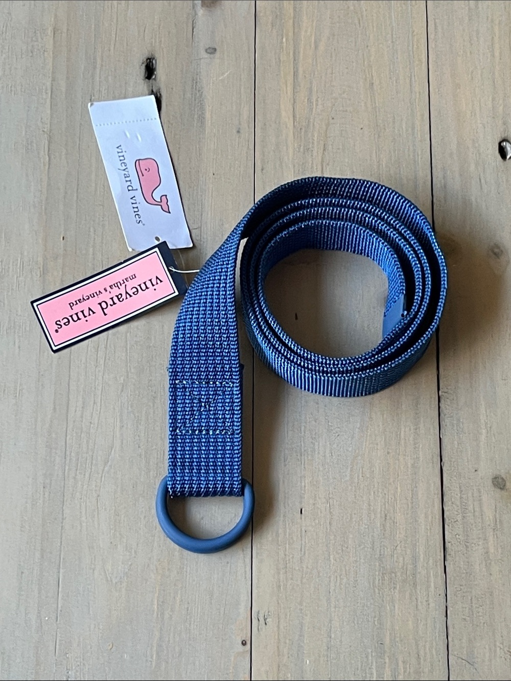 Vineyard Vines Textured Webbing Performance Blue Kingfisher Canvas D-Ring Belt M